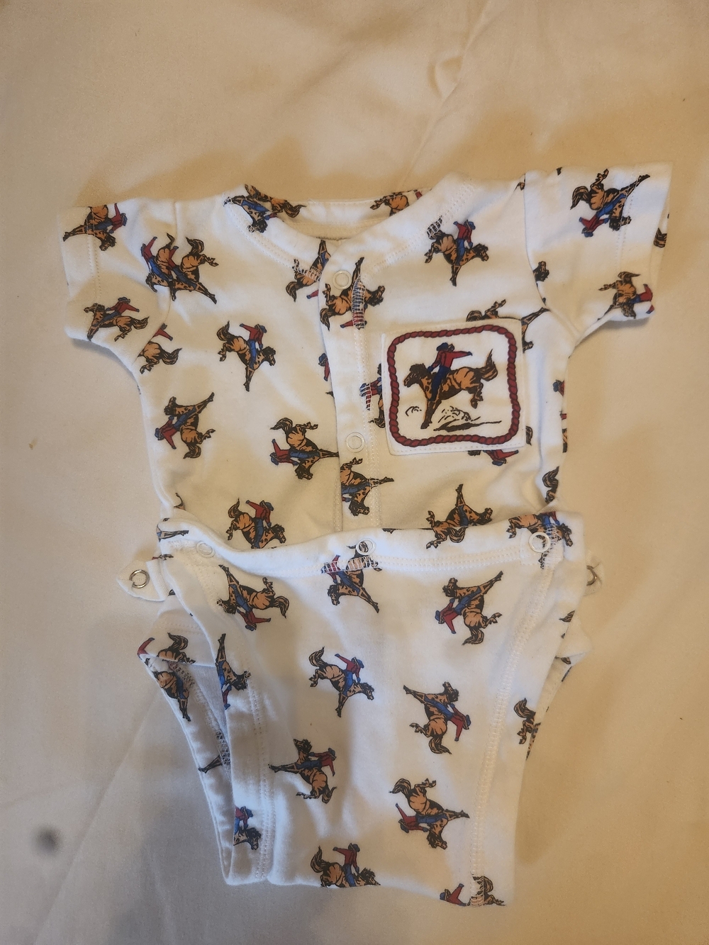 Vintage White Cowboy Print Baby One-Piece Romper